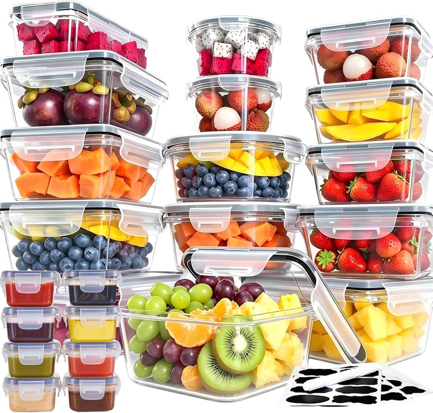 48Pcs Food Storage Container Set kitchen organizers Meal Prep Containers Lock Lids Reusable Plastic Lunch Box Snack Salad Containers 24 Boxes and 24 Lids Pantry and Kitchen Organization