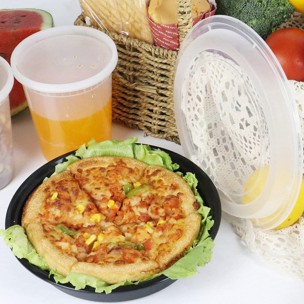 48oz round meal prep containers reusable with lids takeout large food salad bowls BPA free to go freezer bento lunch boxes plastic circle food containers with lids dishwasher 10Set