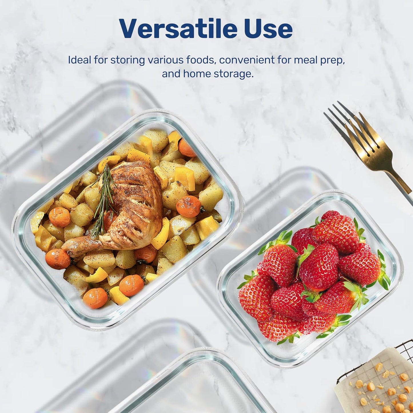 Heal Smart All Temp Food Storage Container, Glass Meal Prep Containers with Lids, Glass Lunch Boxes, Microwave, Oven,Dishwasher Friendly,BPA-Free,Ideal for Lunch, Meal Prep & Leftovers, 4 Packs