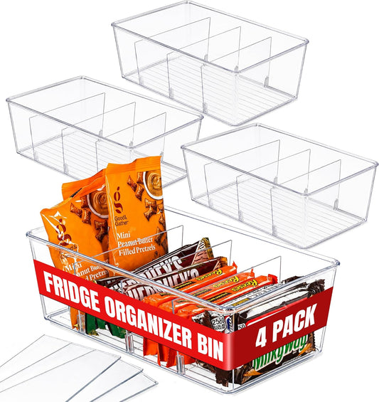 Oizeir 8 Pack Clear Plastic Storage Bins with Handles – Stackable Fridge Organizer Bins for Refrigerator, Freezer, Pantry, Kitchen Cabinet & Cupboard Organization, BPA-Free Acrylic, Transparent