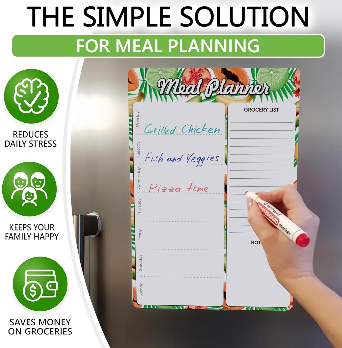 Weekly Dinner Menu Board for Kitchen A4-8.5x12 Black Magnetic Weekly Meal Planner for Fridge Dry Erase Weekly Menu Boards Magnetic Menu for Refrigerator Food Menu Boards Week Chalkboard Menu Board