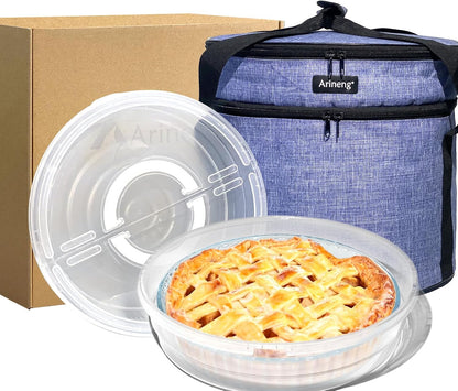 3 pack pie carrier with lid and handle,of insulated bag,pie carriers for transport,Holds 3 pies/Pizza,Thanksgiving Day (Grey, 3 pie carriers + insulated bag)