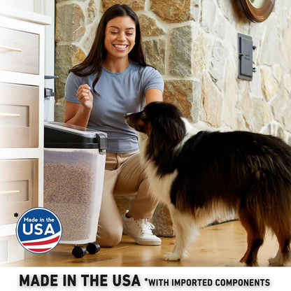 Mighty Tuff 3 Piece Airtight Dog Food Storage Container, Up to 36 lbs, with 5 lbs Dog Treat Container and Portion Scoop – BPA Free Airtight Pet Food Bin on Wheels