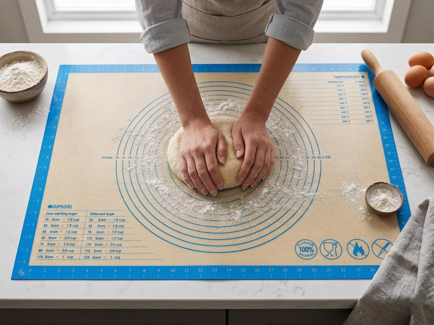 Silicone Pastry Mat with Measurements, 28 x 20 Inch Extra Thick Non-Slip Nonstick XL Baking Mat for Dough Rolling, Kneading, Fondant and Pie, Red