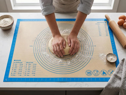 Silicone Pastry Mat with Measurements, 28 x 20 Inch Extra Thick Non-Slip Nonstick XL Baking Mat for Dough Rolling, Kneading, Fondant and Pie, Red