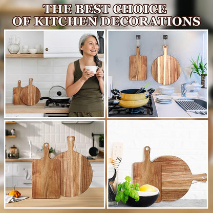 Hsei 2 Pcs Acacia Wood Cutting Board with Handle Wooden Charcuterie Board Large Paddle Carving Chopping Set Butter Serving Tray for Cheese Meat Fruit Pizza Bread(Vintage Style, 16x12, 17x13 Inch)