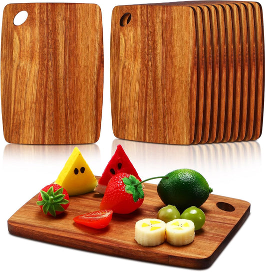 FoldTier 12 Pcs Wood Cutting Boards Bulk 8 x 6 Inch Small Kitchen Charcuterie with Oval Hole Kitchen Serving Chopping Boards for Pizza, Bread, Charcuterie, Fruit, Vegetables(Bamboo)