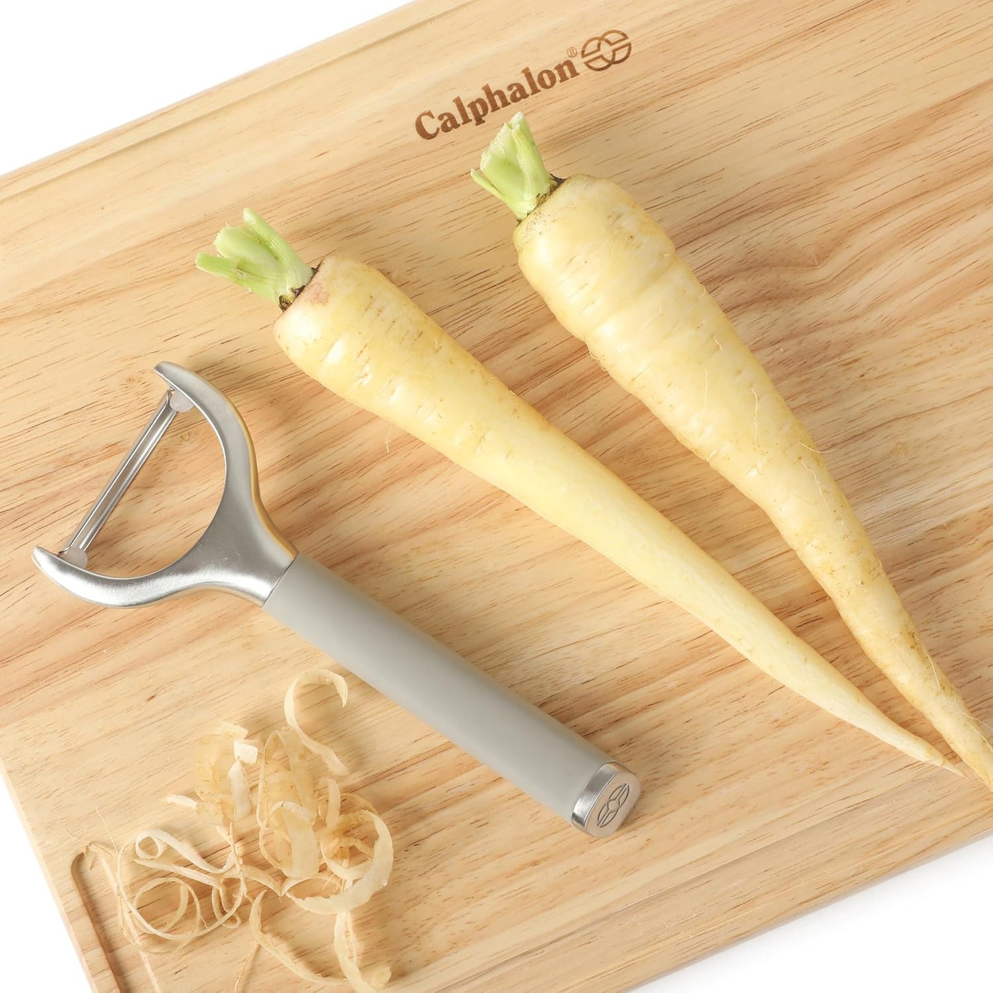 Calphalon Prime Straight Vegetable Peeler, Stainless Steel Peeler with Swivel Blade for Fruits & Vegetables, Weighted Handle for Control, Weighted Handle for Control