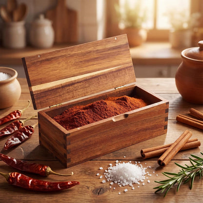 Acacia Wood Salt Cellar Spice Box with Magnetic Lid 29oz Large Capacity Salt Organizer 3 Compartments for Kitchen Countertop, Pepper, Seasonings, Spices, Grilling & Cooking