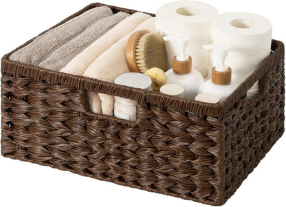 GRANNY SAYS Wicker Storage Baskets for Shelves, Water Hyacinth Basket with Scalloped Edge, Storage Wicker Baskets for Pantry, Large, 2-Pack