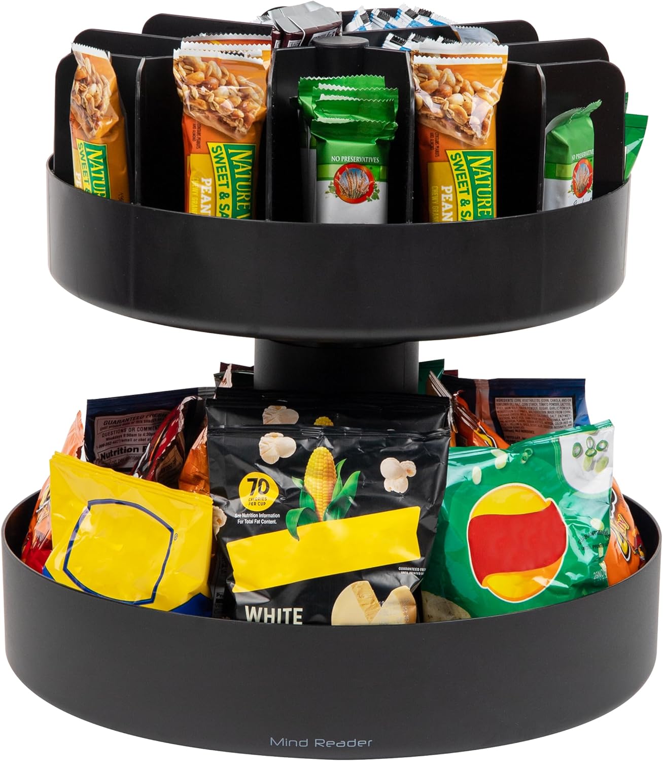 Mind Reader Snack Carousel, Countertop Organizer, Snack Tray, Condiment Holder, Breakroom, Kitchen, Black