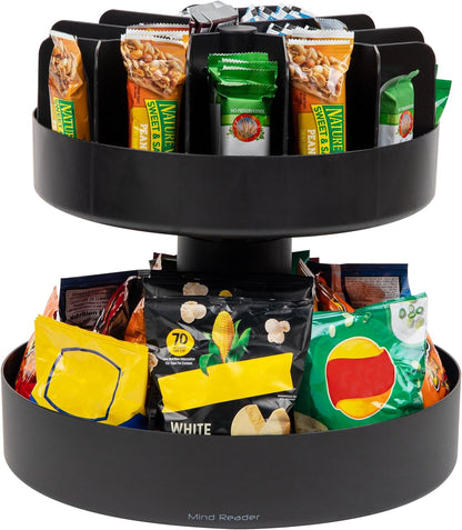 Mind Reader Snack Carousel, Countertop Organizer, Snack Tray, Condiment Holder, Breakroom, Kitchen, Black