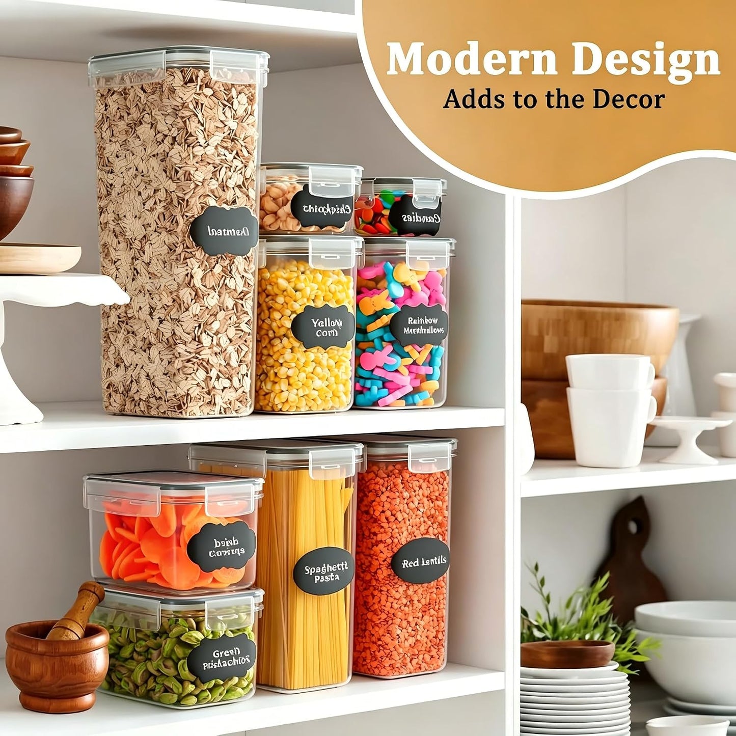 42pcs Airtight Containers, Clear Stackable Dry Food Storage | 42pk clear airtight containers with tight lids keep dry food fresh. Safe plastic, stackable for pantry kitchen storage