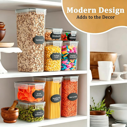 42pcs Airtight Containers, Clear Stackable Dry Food Storage | 42pk clear airtight containers with tight lids keep dry food fresh. Safe plastic, stackable for pantry kitchen storage
