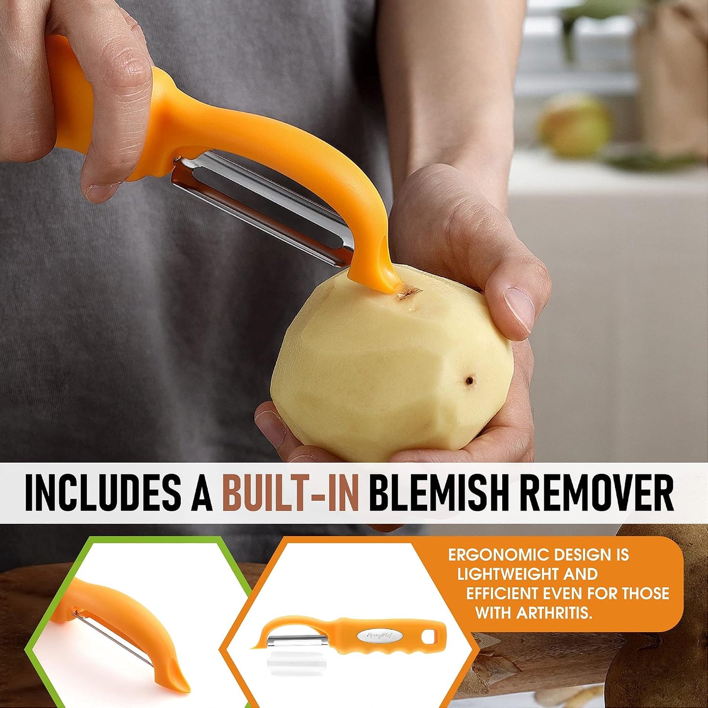 Spring Chef Premium Swivel Vegetable Peeler, Soft Grip Handle and Ultra Sharp Stainless Steel Blades - Perfect Kitchen Peeler For Veggie, Fruit, Potato, Carrot, Apple - Mango