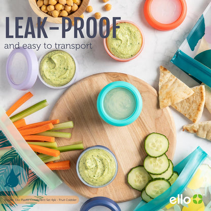 Ello Reusable Condiment Containers 4oz each with Screw-on Leak Proof Lid | Perfect for Salad Dressing Sauce Dips Lunchbox Picnic Travel Bento Box | BPA-Free | Dishwasher Safe