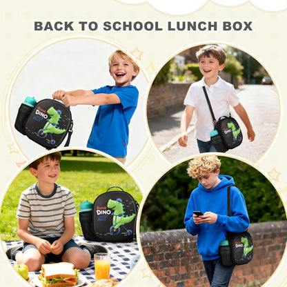 Kids Lunch Box for Kids Insulated Reusable Lunch Bag Tote Durable Children Leak-proof Lunchbox with Adjustable Shoulder Strap for School Daycare Travel Picnic (Navy - 3D Dinosaur)