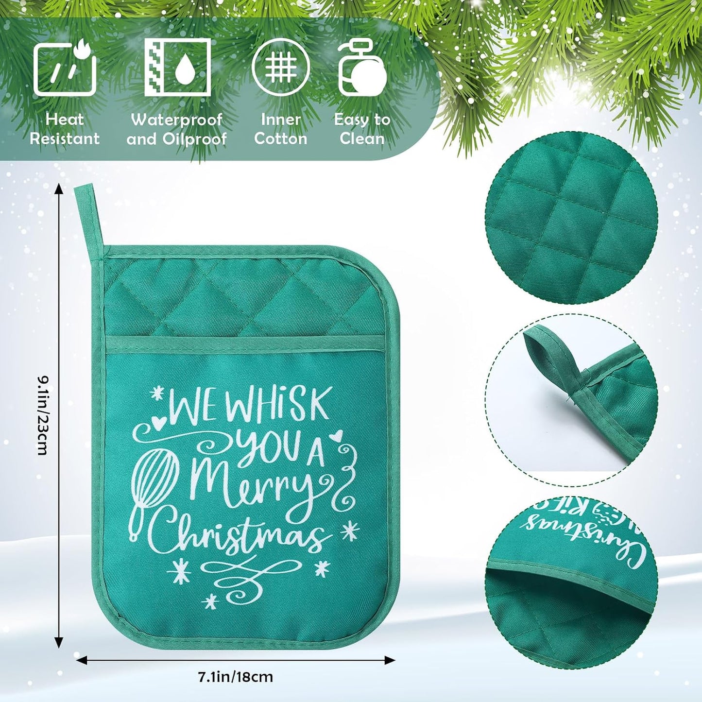Zhehao 12 Pcs Christmas Silicone Spatulas Pot Holders Set Heat Resistant Pot Holders with Pocket Baking Gifts for Christmas Gift Party Supplies (Vibrant Christmas Style)