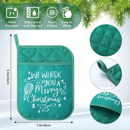 Zhehao 12 Pcs Christmas Silicone Spatulas Pot Holders Set Heat Resistant Pot Holders with Pocket Baking Gifts for Christmas Gift Party Supplies (Vibrant Christmas Style)