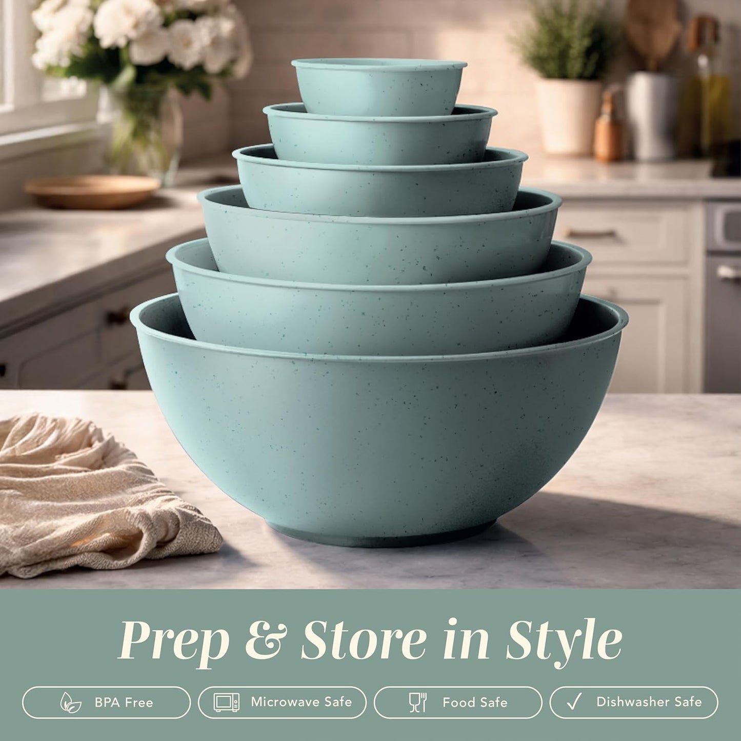 COOK WITH COLOR Mixing Bowls with Lids - 12 Piece Plastic Nesting Bowls Set includes 6 Prep Bowls and 6 Lids, Microwave Safe Mixing Bowl Set, Pink Embossed - Colors A