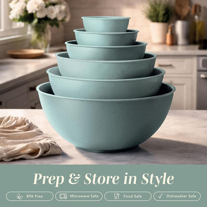 COOK WITH COLOR Mixing Bowls with Lids - 12 Piece Plastic Nesting Bowls Set includes 6 Prep Bowls and 6 Lids, Microwave Safe Mixing Bowl Set, Pink Embossed - Colors A