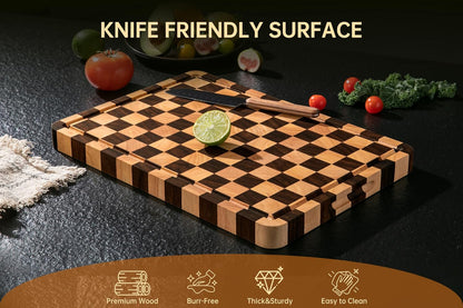 THETCHRY Cutting Boards for Kitchen, Checkered Walnut Wooden Cutting Board