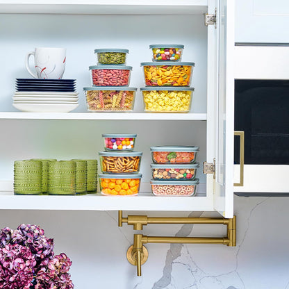 24pc Set Glass Food Storage Containers & Bowls with Airtight Lids - Leakproof BPA-Free Meal Prep Airtight Stackable Lunch Boxes, Kitchen Pantry & Storage Organizers - Microwave Freezer Dishwasher Safe