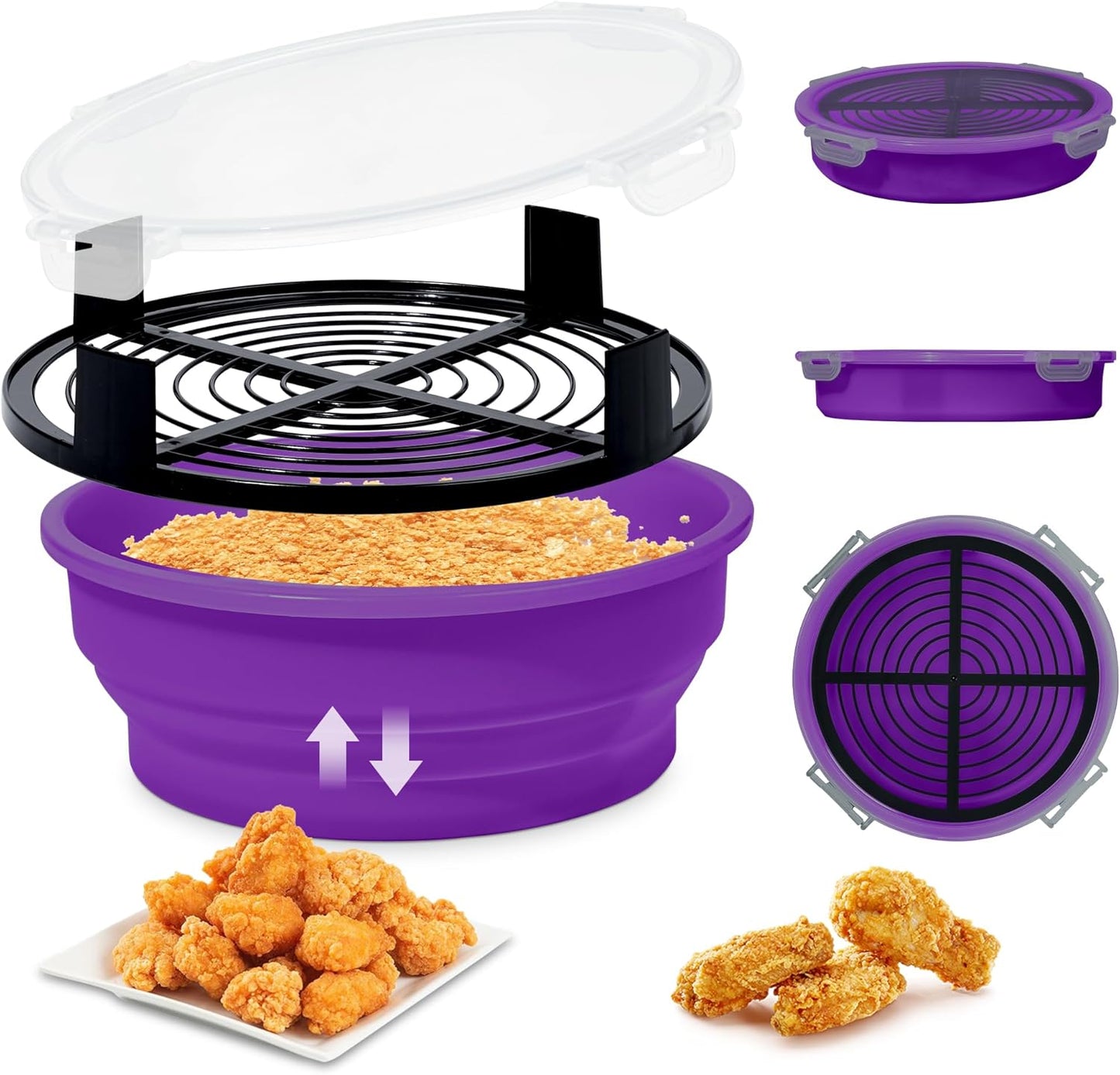 FJNATINH Collapsible Batter Bowl - Mess Free Better Breader Shaker Bowl with Lid Breading Shaker Container for Fried Fish, Fried Chicken, Onion Rings & More,No Leak,Easy to Store,Light Blue