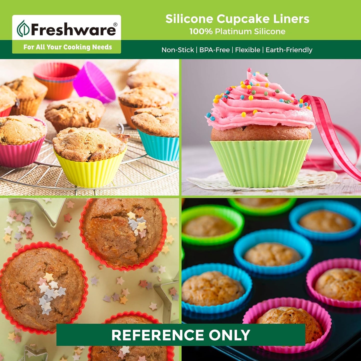 Freshware Cupcake Liners, Pack of 12 Silicone Muffin Cups, 3 Inch Baking Cups, Reusable & Non-stick Cupcake Liners for Party Halloween Christmas, Flower