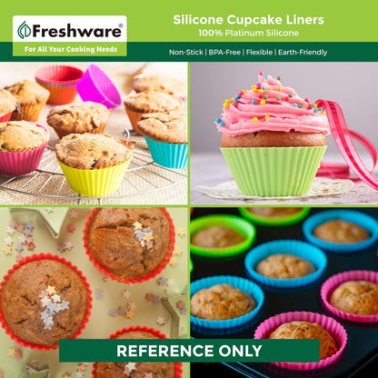 Freshware Cupcake Liners, Pack of 12 Silicone Muffin Cups, Baking Cups, Reusable & Non-stick Cupcake Liners for Party Halloween Christmas, Round