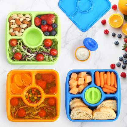 Bento Snack Box Containers for Adults Kids, 4 Pack Lunchable Meal Prep Containers Reusable, Stackable Bento Lunch Box, Food Storage Prep Containers with Lids and 4 Sauce Cups, Pastel Color, Clear Lid