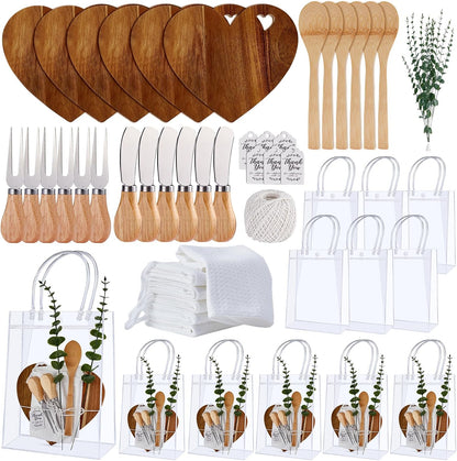 55Pcs Baby Shower Prizes for Game Winners 6 Sets Charcuterie Board with Spoons Butter Spreaders Forks Plaid Towel Thanks Card and Gift Bags for Bridal Shower Favors Party (Heart Shaped)