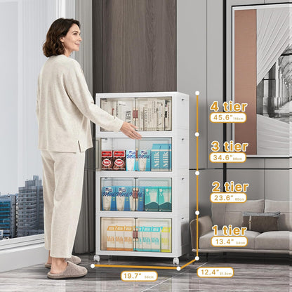 UAMFURI 720QT Stackable Storage Bins with Lids, Extra Large Storage Cabinet with Doors and Wheels, Collapsible Plastic Storage Box for Bedroom Dorm Office Garage