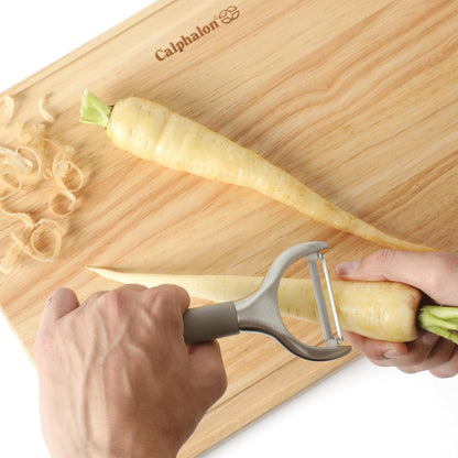 Calphalon Prime Straight Vegetable Peeler, Stainless Steel Peeler with Swivel Blade for Fruits & Vegetables, Weighted Handle for Control, Weighted Handle for Control