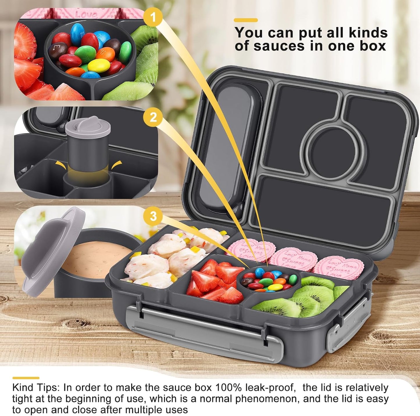Amathley Bento Box Adult Lunch Box Kids,Lunch Containers for Adults/Kids/Toddler,5 Compartments Bento Lunch Box with Sauce Vontainers,Microwave & Dishwasher & Freezer Safe,BPA-Free (Blue)