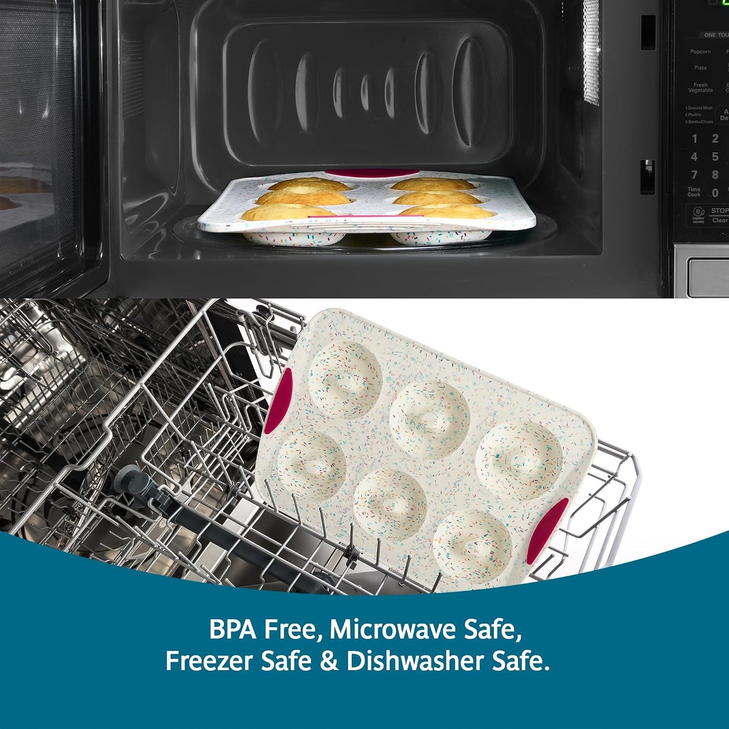 Trudeau Structure White Confetti 6-Cup Jumbo Muffin Pan – Premium Steel-Reinforced Silicone Bakeware, Nonstick BPA-Free Cupcake & Muffin Mold – Oven, Freezer & Dishwasher Safe