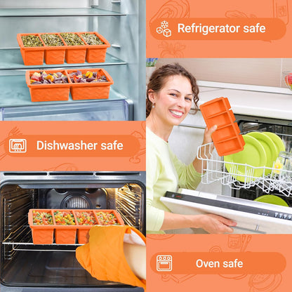Silicone Freezer Trays with Lid for Soup, 1-Cup & 2-Cup Large Ice Cube Molds Food Storage Containers for Meal Prep, Freeze 500mL/250mL/125mL Portions – 2 Pack