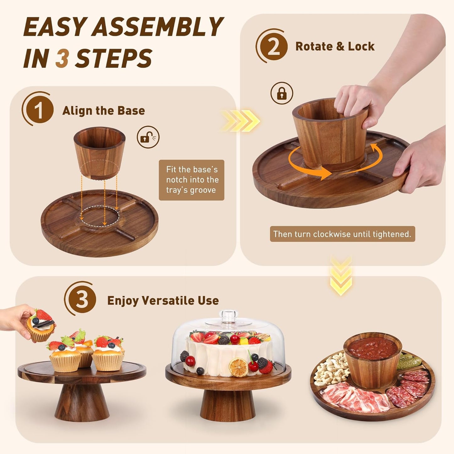 Bellsal Cake Stand with Dome Lid, 12in Acacia Wood Cake Plate with Cover, Wooden Cake Display Stand with Acrylic Dome, Cake Decorating for Baking Gift