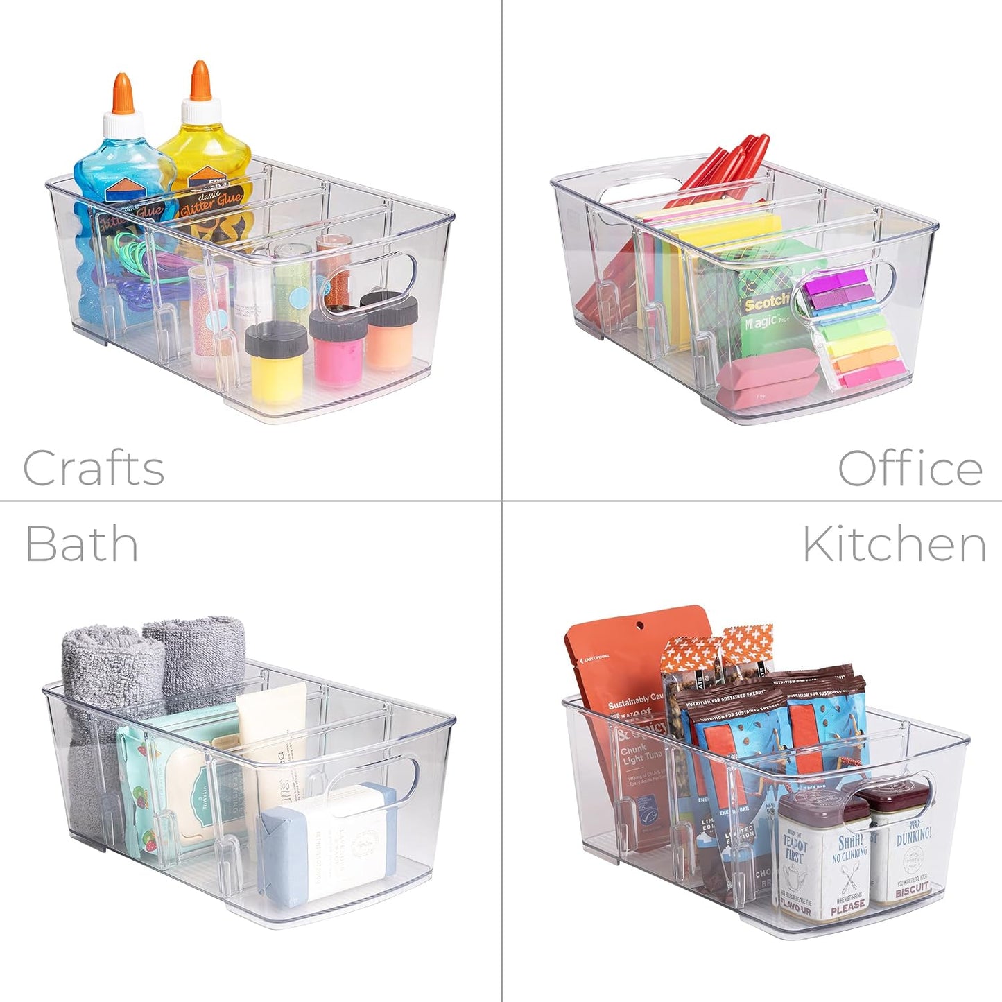 Smart Design 4-Section Clear Bin with Removable Dividers