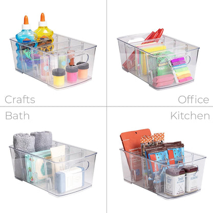 Smart Design 4-Section Clear Bin with Removable Dividers
