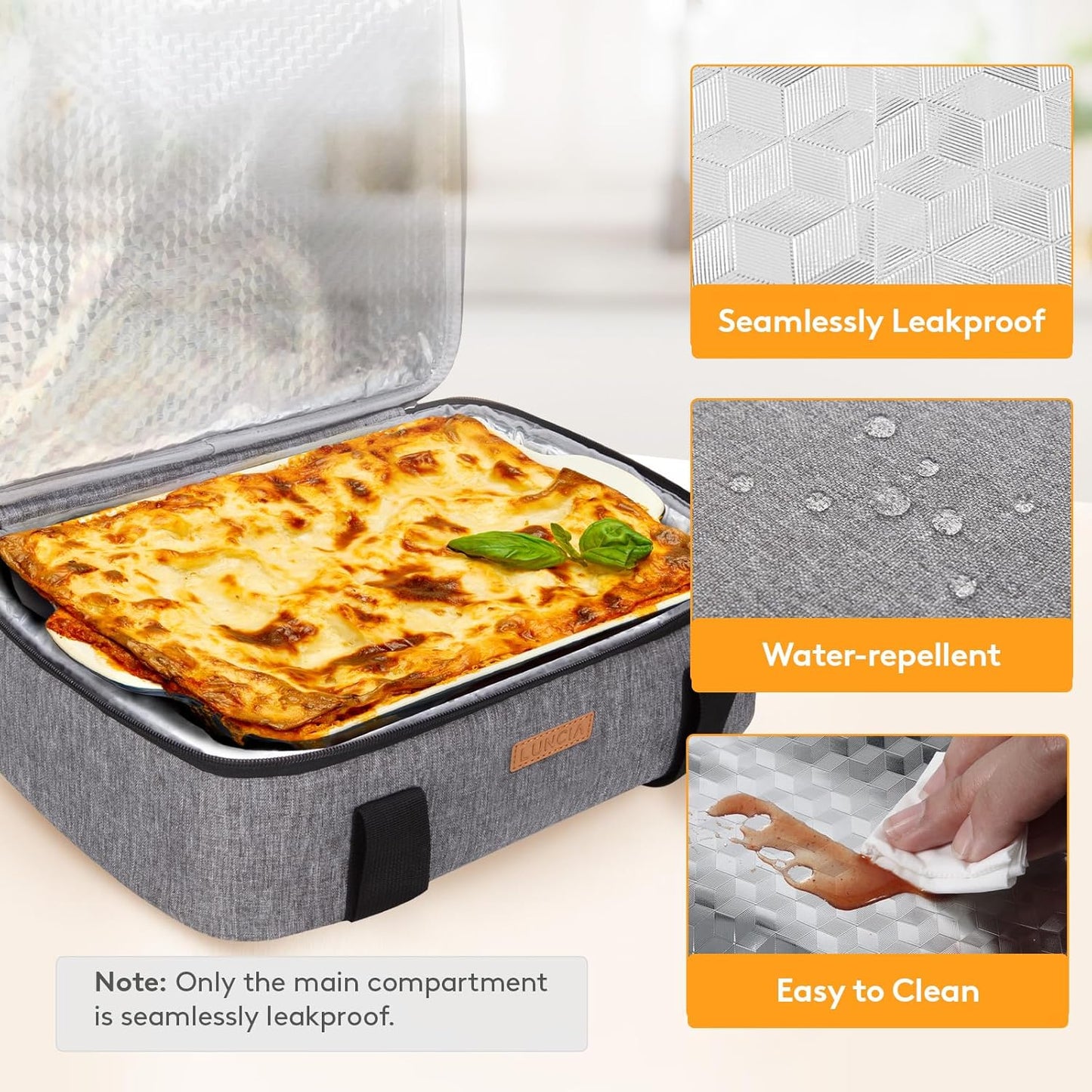 LUNCIA Insulated Single Decker Casserole Carrier, Lasagna Lugger Tote Keeps Food Hot or Cold, Thermal Lunch Bag for Potluck Parties, Picnic and Cookouts, Fits 9" x 13" Baking Dish, Black