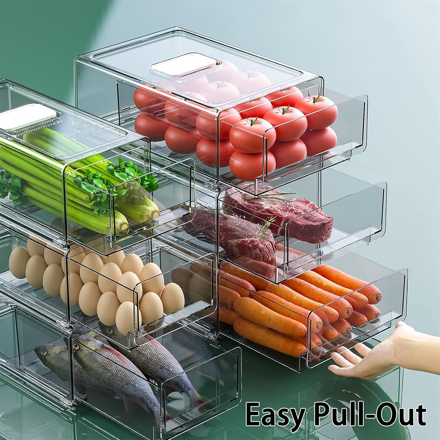 YekouMax Pantry Organizers and Storage Bins, Refrigerator Organizer, Plastic Stackable Storage Bins with Drawers, Pull-Out Cabinet Containers for Fridge Kitchen Office (2 PACK, Extra Large & Medium)