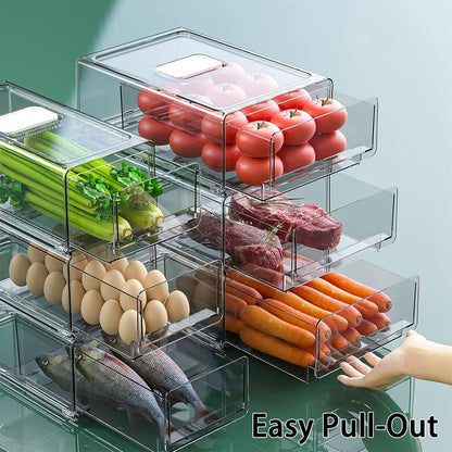 YekouMax Pantry Organizers and Storage Bins, Refrigerator Organizer, Plastic Stackable Storage Bins with Drawers, Pull-Out Cabinet Containers for Fridge Kitchen Office (2 PACK, Extra Large & Medium)
