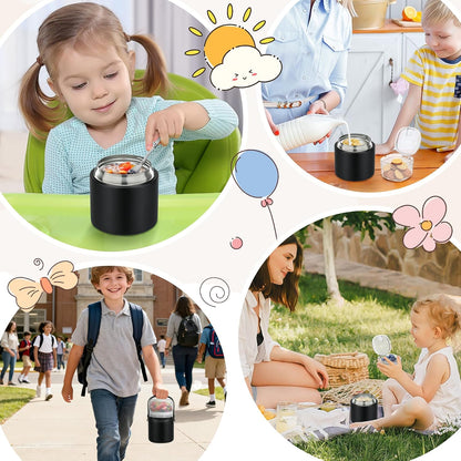 2 - in - 1 Soup Thermo for Hot Food 14oz with Snack Box Container Leak Proof Insulated Lunch Container Kids and Adults Stainless Steel Double Wall Vacuum Wide-mouth Thermal with Spoon and Handle