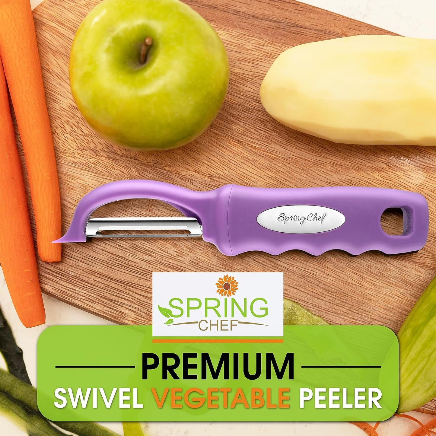 Spring Chef Premium Swivel Vegetable Peeler, Soft Grip Handle and Ultra Sharp Stainless Steel Blades - Perfect Kitchen Peeler For Veggie, Fruit, Potato, Carrot, Apple - Mango