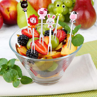 12 Pcs Food Picks for Kids with 2 Ceramic Jars Set of 2 Cute Cartoon Animal Fruit Forks Kids Toothpicks Stainless Steel Bento Picks for Kids with Silicone Handles Back to School Party Supplies