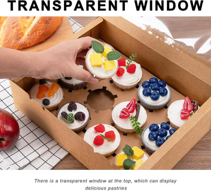12 Count Cupcake Boxes, 4PCS Cupcake Container with Window, Food Grade Cupcake Holder for Birthday Holiday Party, Bakery Supplies for Cupcakes, Desserts, and More