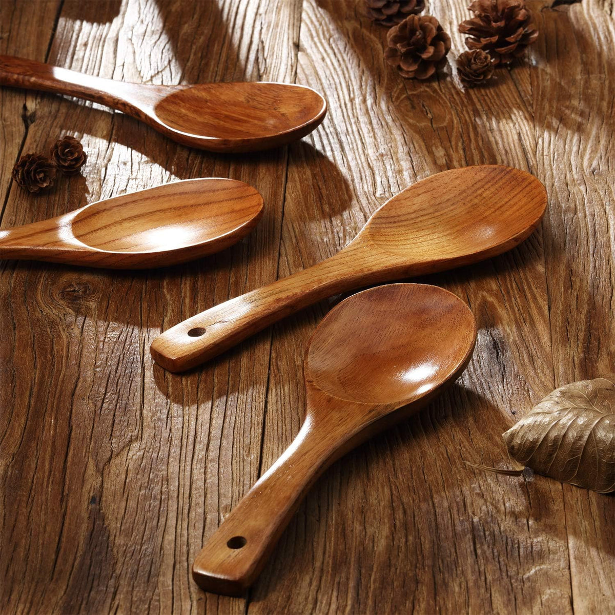Patelai 9 Inch Wooden Rice Serving Spoons with Long Handle