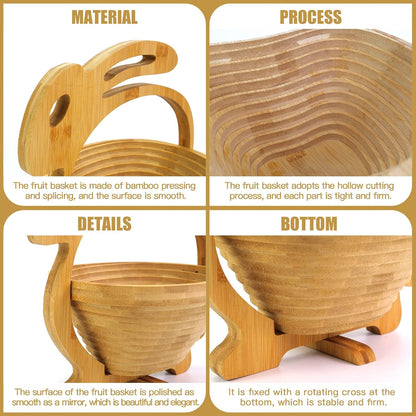 MYOSOTIS Foldable Fruit Basket Collapsible Bamboo Fruit and Veggie Basket Fruit Bowl Holder and Dried Fruit Basket For Holiday Party (Duck)