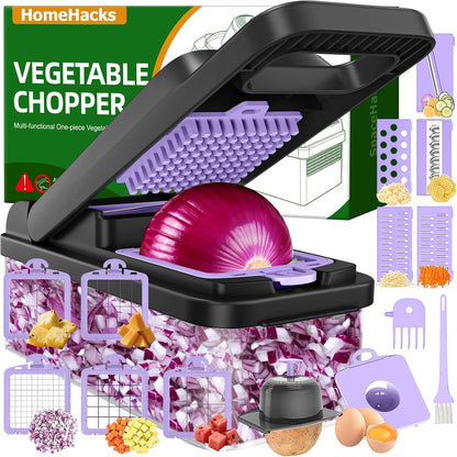 HomeHacks Veggie Chopper Vegetable Cutter, 12 in 1 Kitchen Gadget, Green